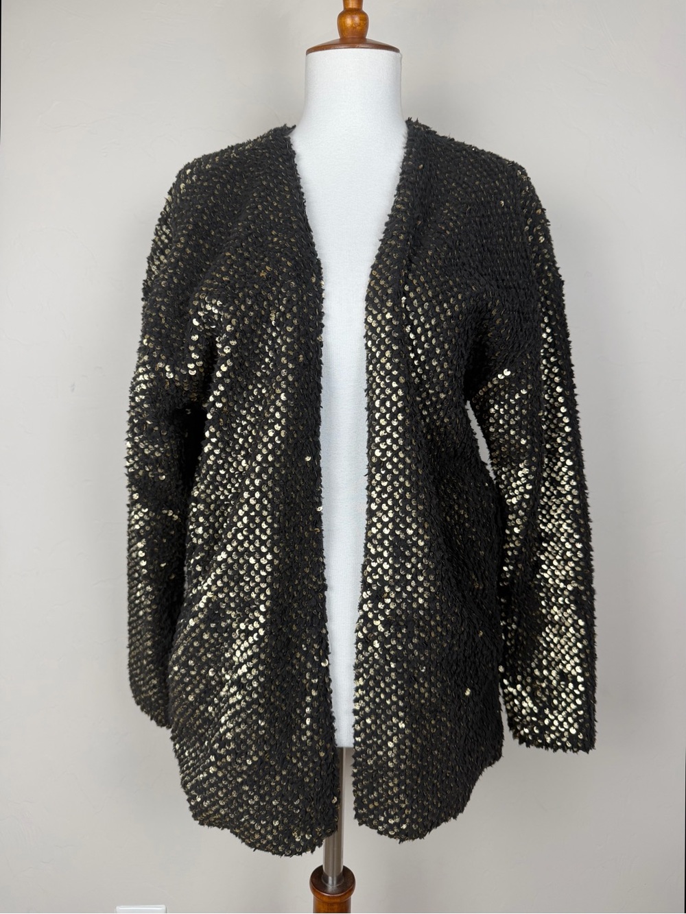 Express Black & Gold Sequin Sweater Coat/Cardigan